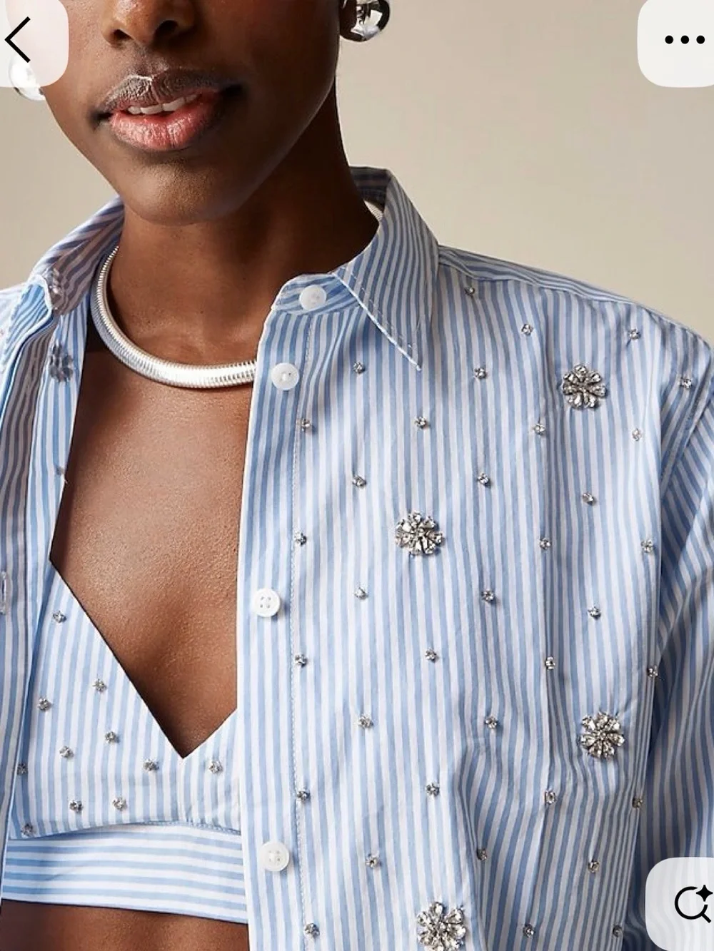 J. Crew Light Blue Striped Crystal-Embellished Button-Down Shirt